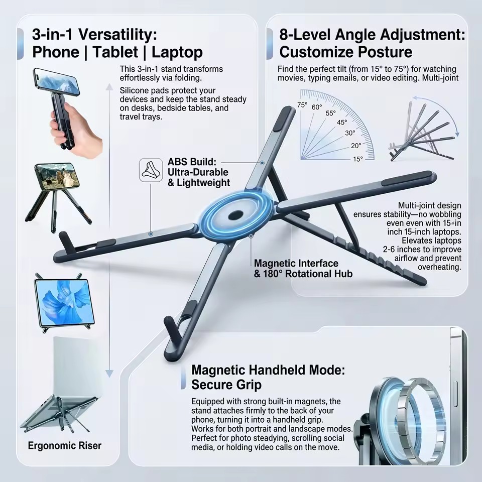 Essential Tablet Accessories - Portable Magnetic Phone Holder & Selfie