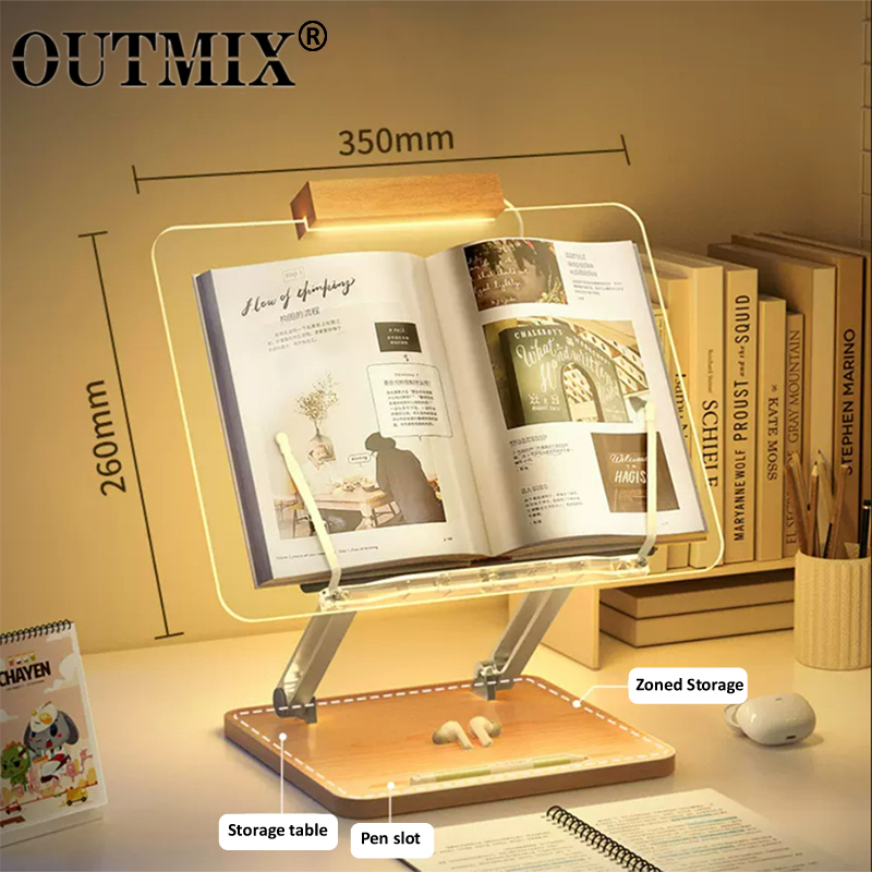 Essential Tablet Accessories - Wooden Reading Stand with Light Transparent